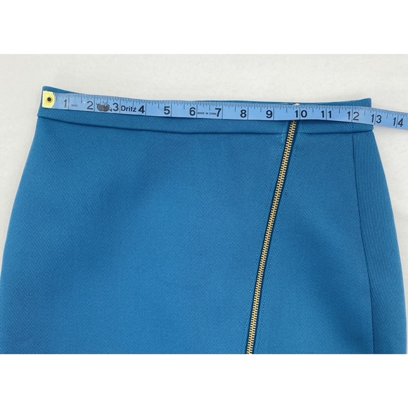 J. Crew Aqua Blue  Asymmetrical Front Zipper Lined Pencil Skirt - Picture 9 of 11